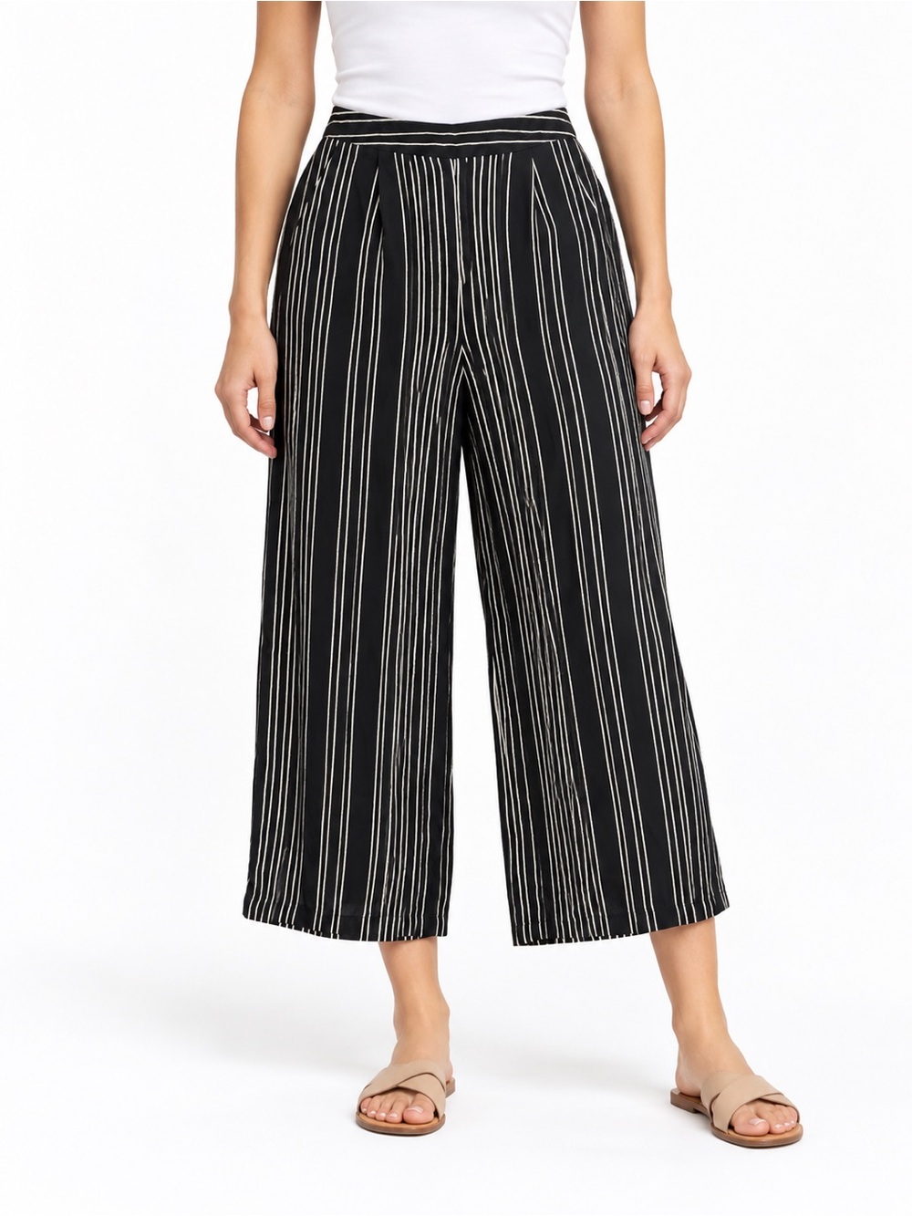 A New Day Women’s Black & White Striped Wide-Leg Cropped Pants | Size XS
